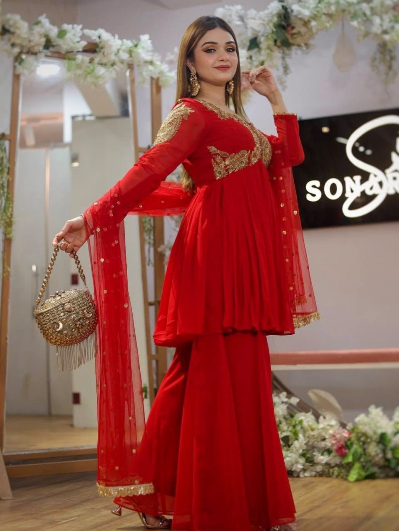Ssc 680 Heavy Faux Georgette Embroidery Work Plazzo Suits